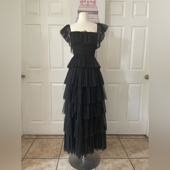 Amable by Mable  Black Ruffled Maxi Dress Size Small - Picture 10 of 14